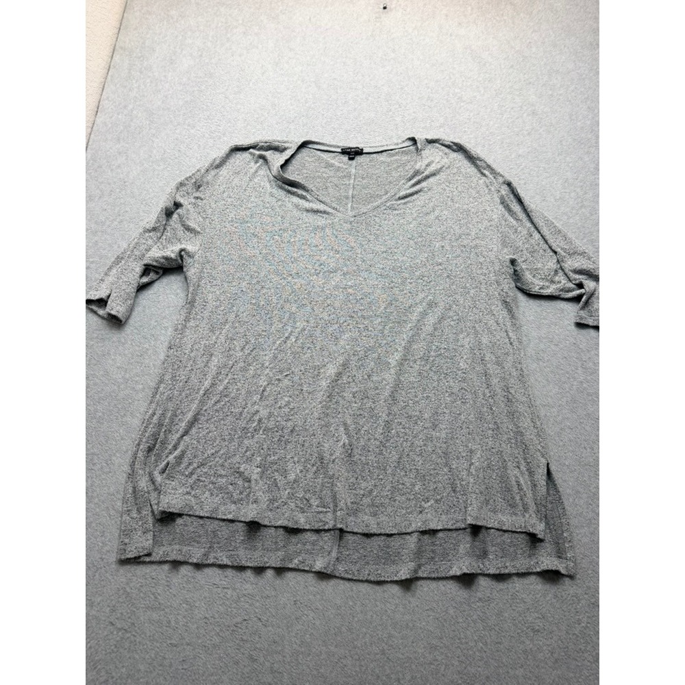 Lane Bryant Womens Gray Heathered V-Neck Elbow Sleeve High Low Knit Top 22/24